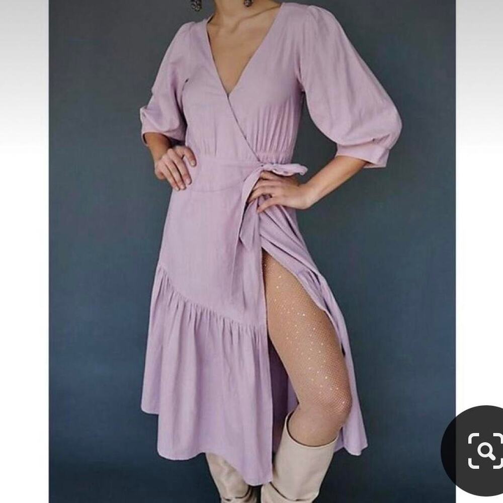 Free People Lilac Cotton & Linen Wrap Dress Sz M